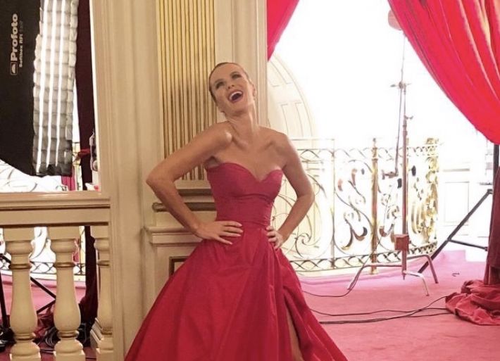 A Celia Kritharioti red gown for the BGT Photoshoot